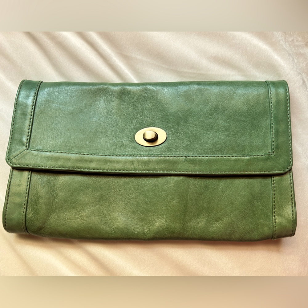 Anthropologie, forest green, real leather, Clutch